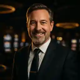 Portrait of Marc Lavoie, a Canadian player from Gatineau, Quebec, sharing his personal experience with Ruby Fortune Casino and emphasizing responsible gambling.